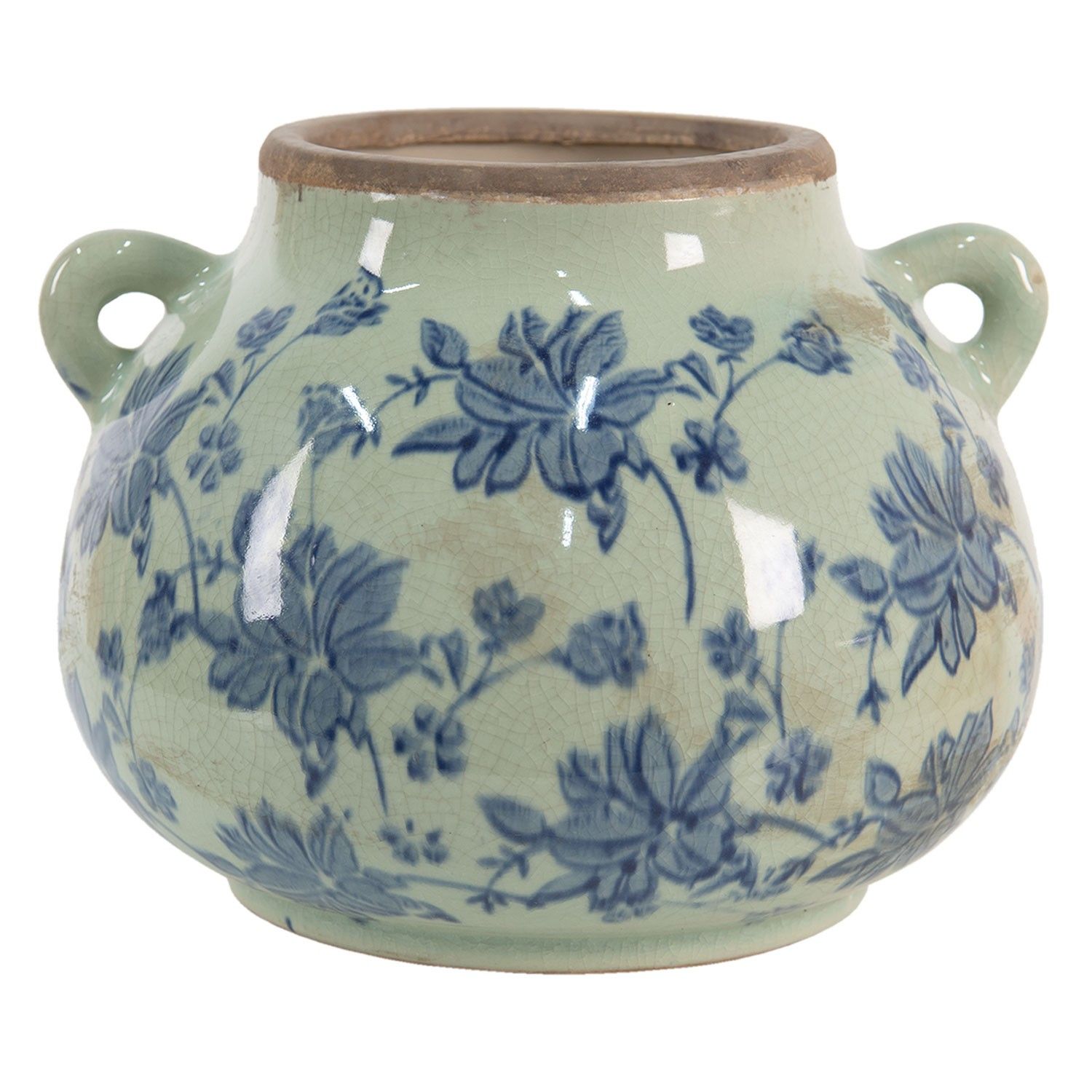Keramický obal na květináč s modrými květy - 21*20*16 cm Clayre & Eef - LaHome - vintage dekorace