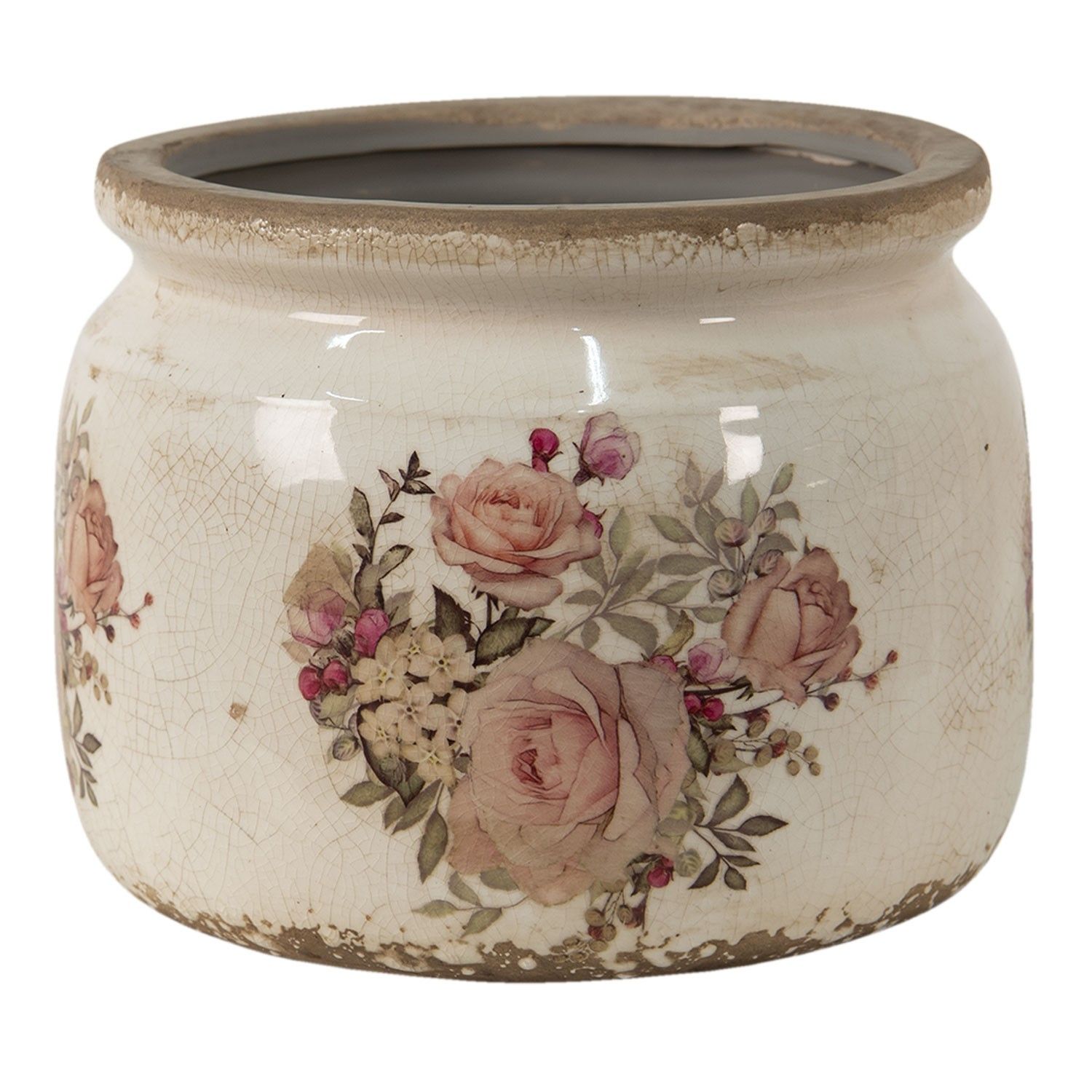 Keramický obal na květináč s růžemi Rosien - Ø20*15 cm Clayre & Eef - LaHome - vintage dekorace