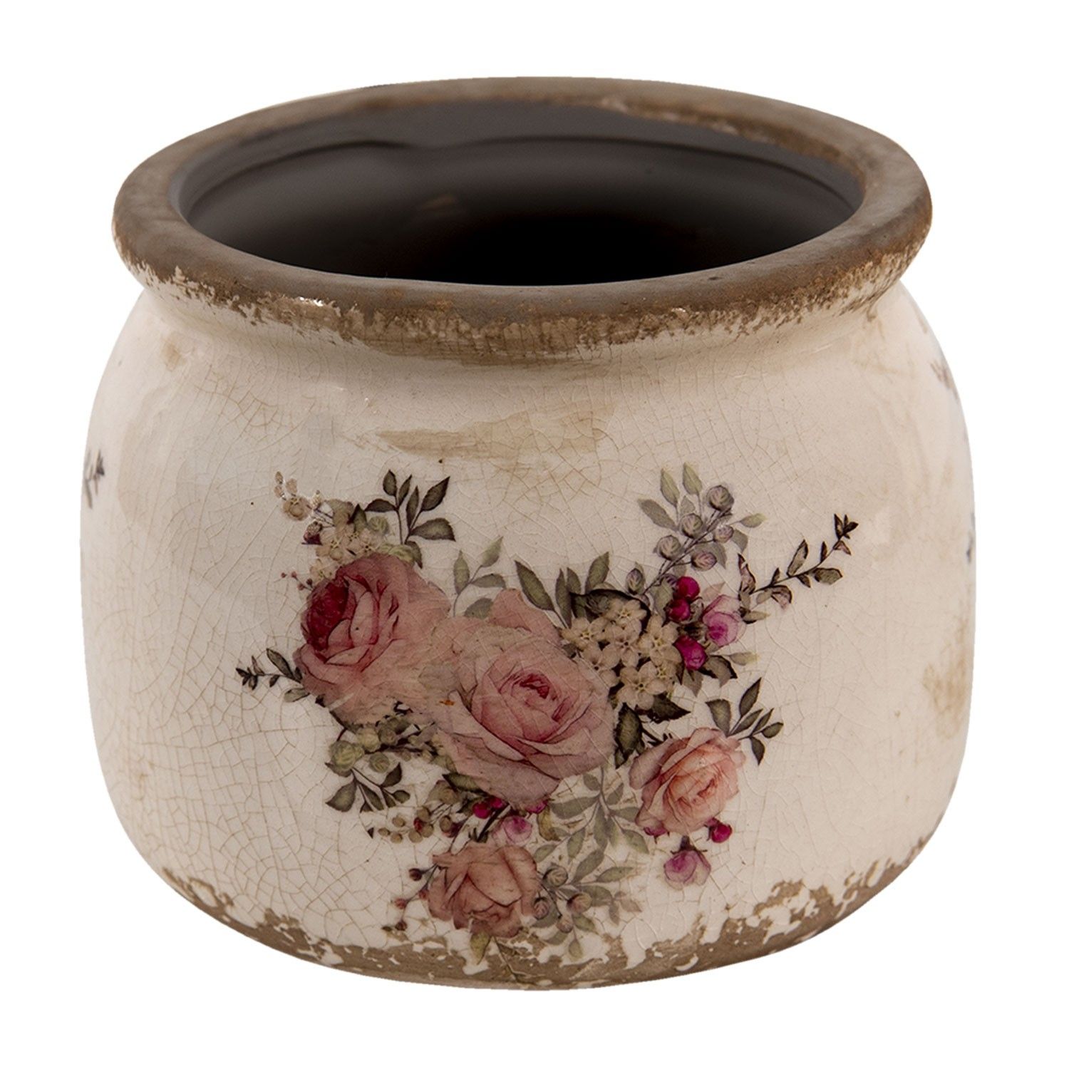 Keramický obal na květináč s růžemi Rosien - Ø10*9 cm Clayre & Eef - LaHome - vintage dekorace