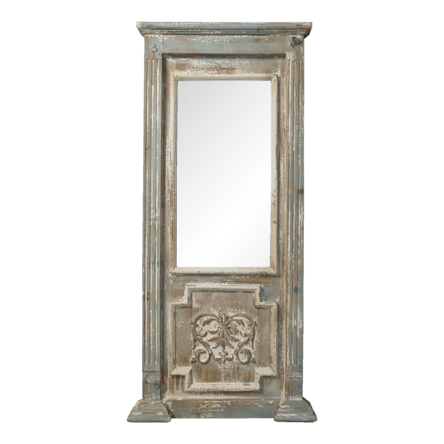 Zrcadlo v dřevěném retro hnědém rámu s bílou patinou - 55*7*118 cm Clayre & Eef - LaHome - vintage dekorace