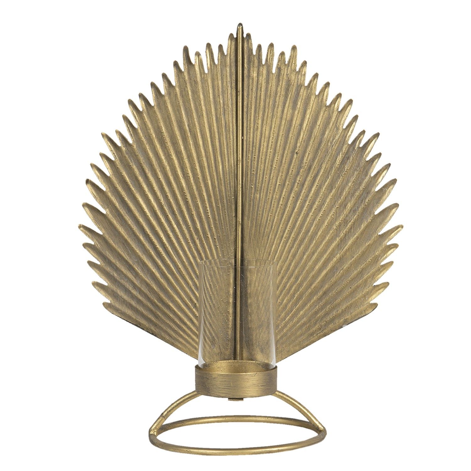 Zlatý svícen na čajovou svíčku ve tvaru listu - 24*14*32 cm Clayre & Eef - LaHome - vintage dekorace