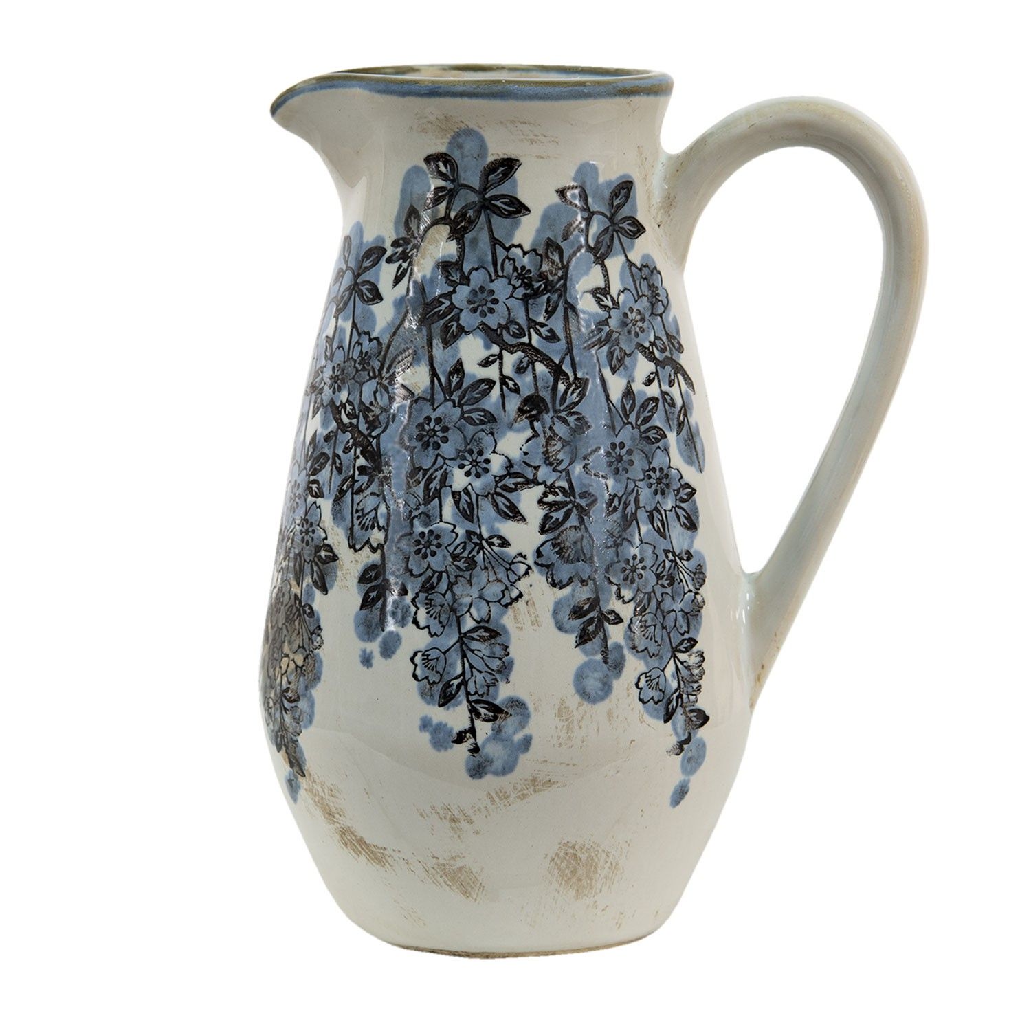 Béžový keramický džbán s modrými květy Maun M - 16*12*22 cm Clayre & Eef - LaHome - vintage dekorace