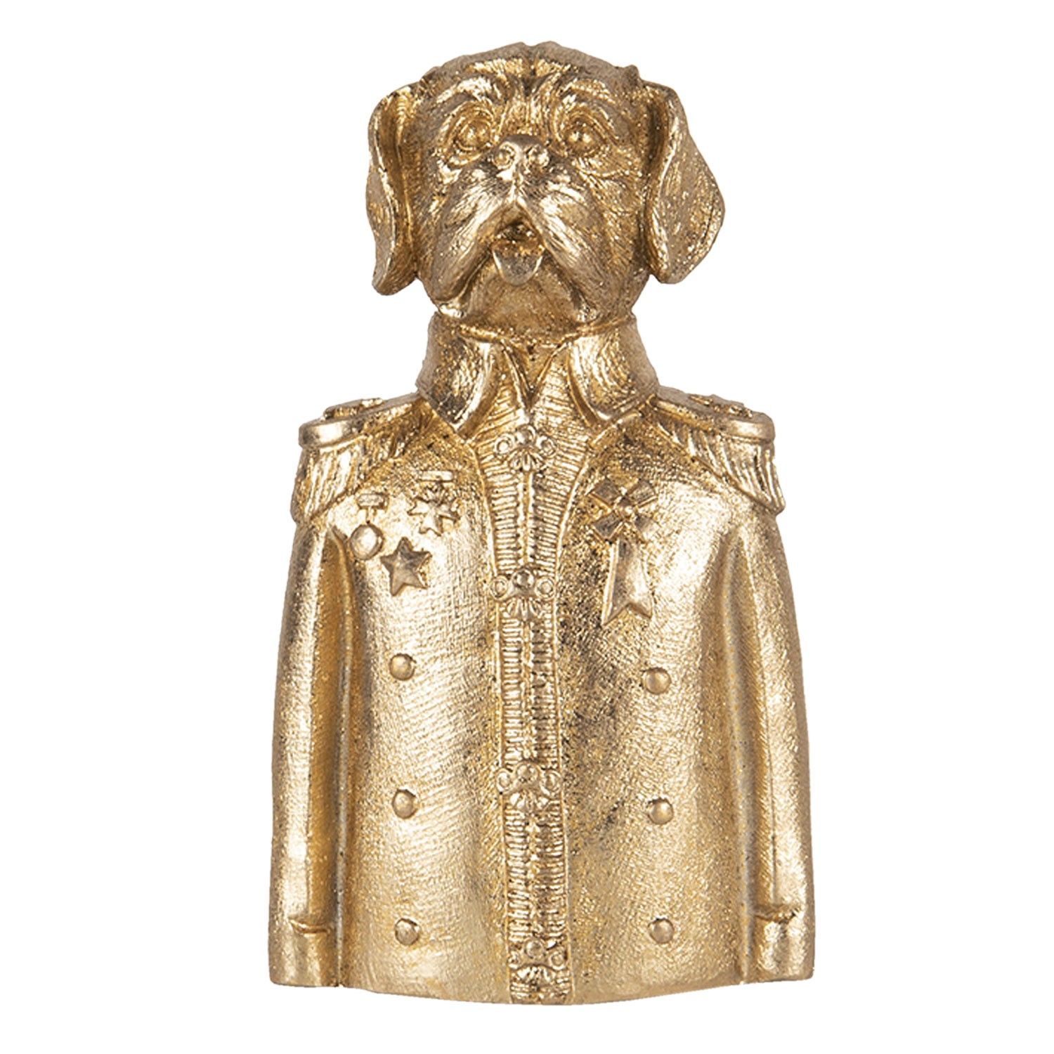Zlatá soška psa ve vojenské uniformě - 8*6*15 cm Clayre & Eef - LaHome - vintage dekorace