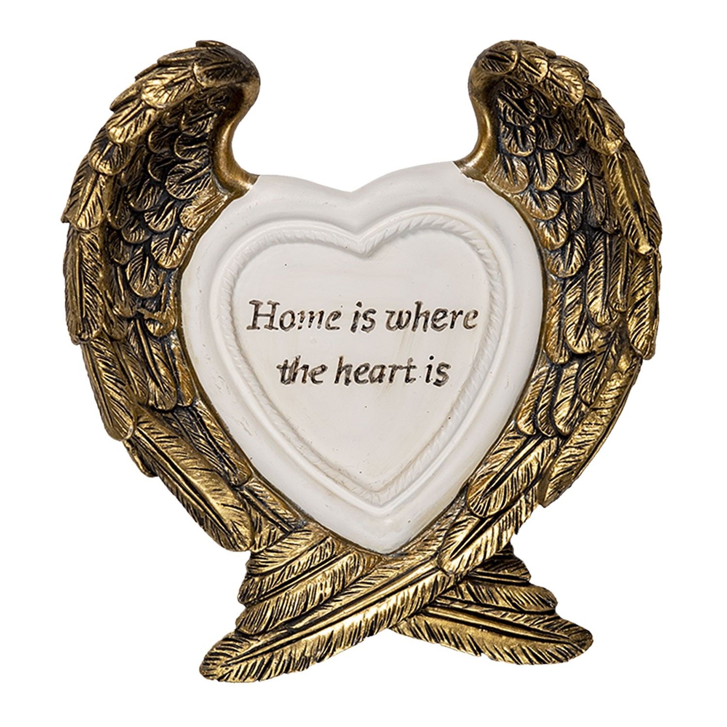 Dekorativní soška zlatých křídel s bílým srdcem - 12*3*13 cm Clayre & Eef - LaHome - vintage dekorace