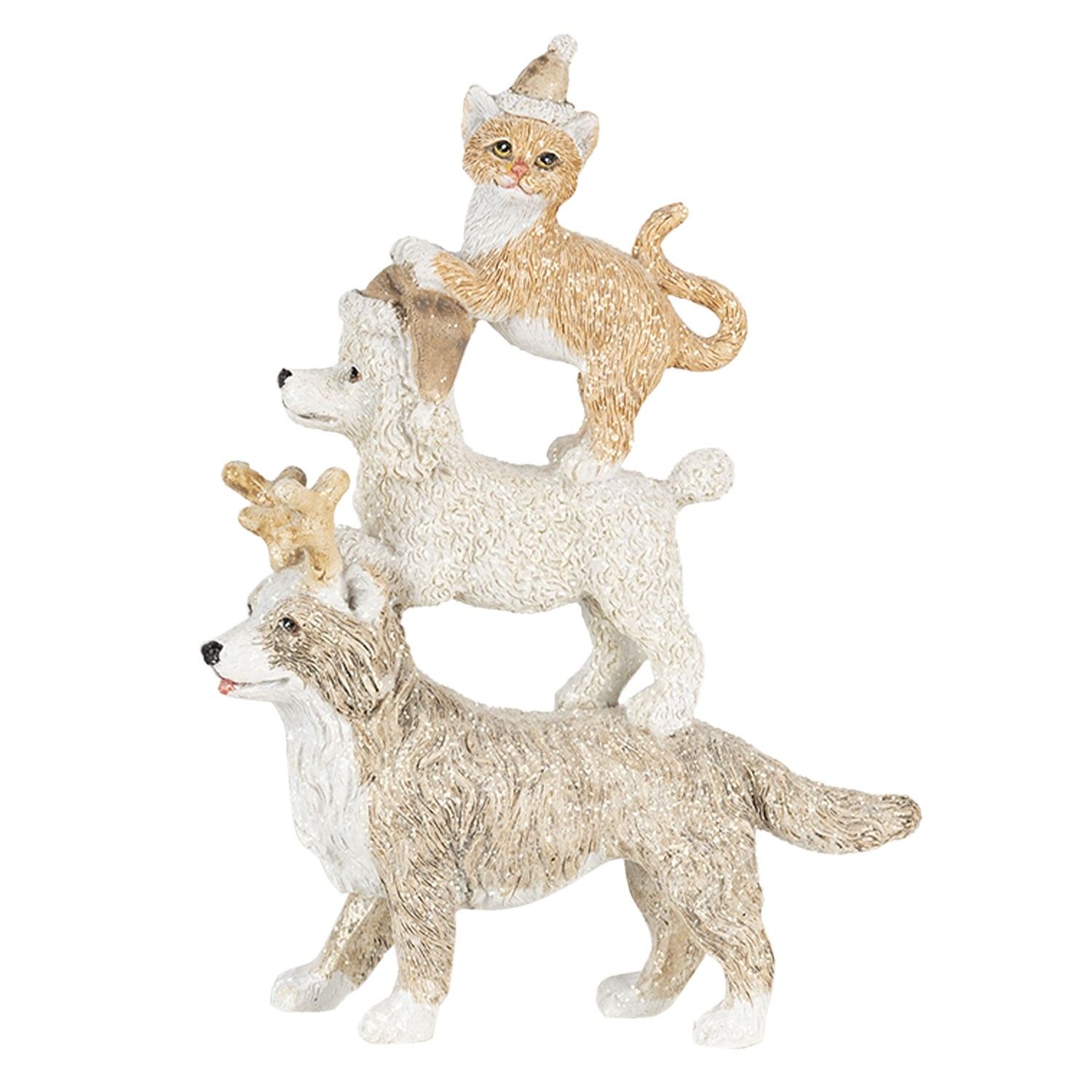 Vánoční dekorativní soška zvířátek s čepicemi - 12*4*17  cm Clayre & Eef - LaHome - vintage dekorace