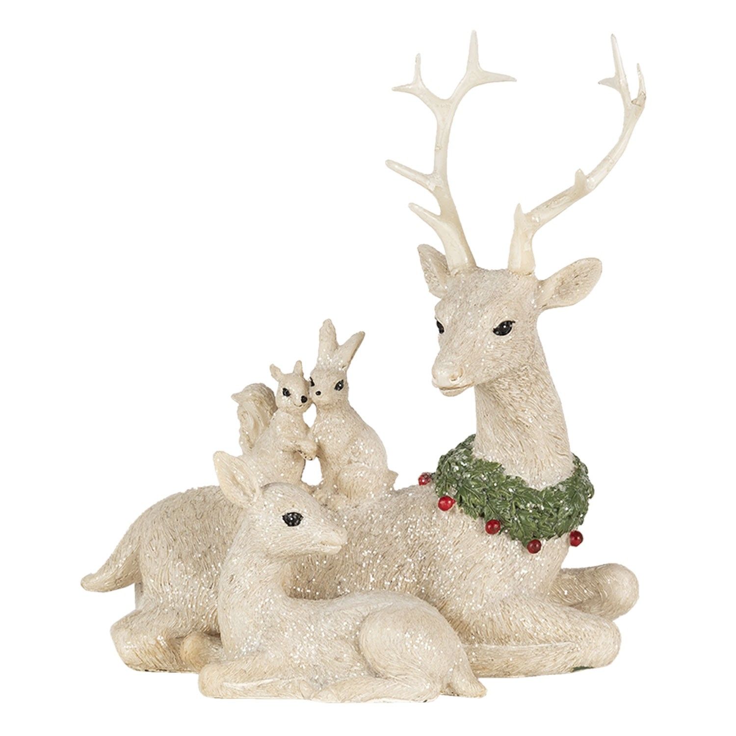 Vánoční dekorativní soška jelena s laní a veverkami - 16*9*18  cm Clayre & Eef - LaHome - vintage dekorace