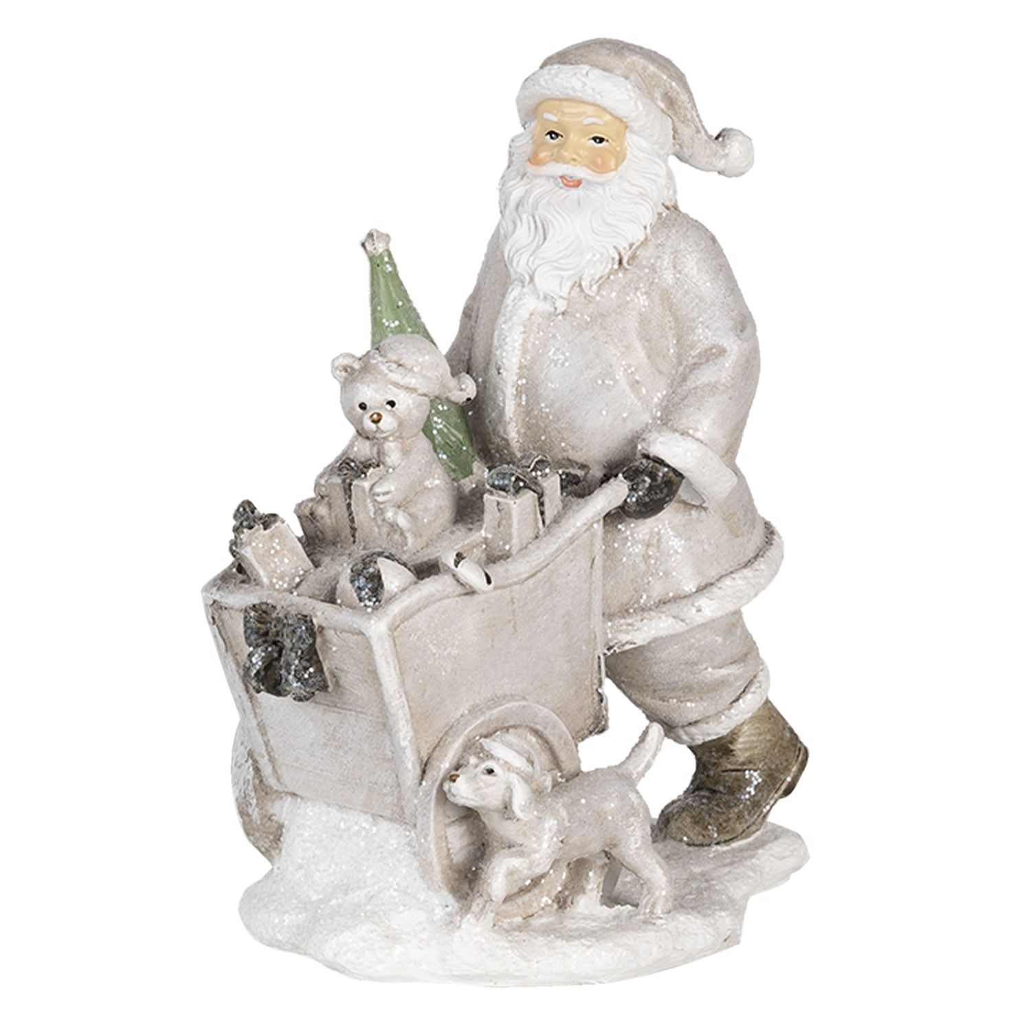 Vánoční dekorativní soška Santy s vozíkem s pejskem - 12*8*15 cm Clayre & Eef - LaHome - vintage dekorace