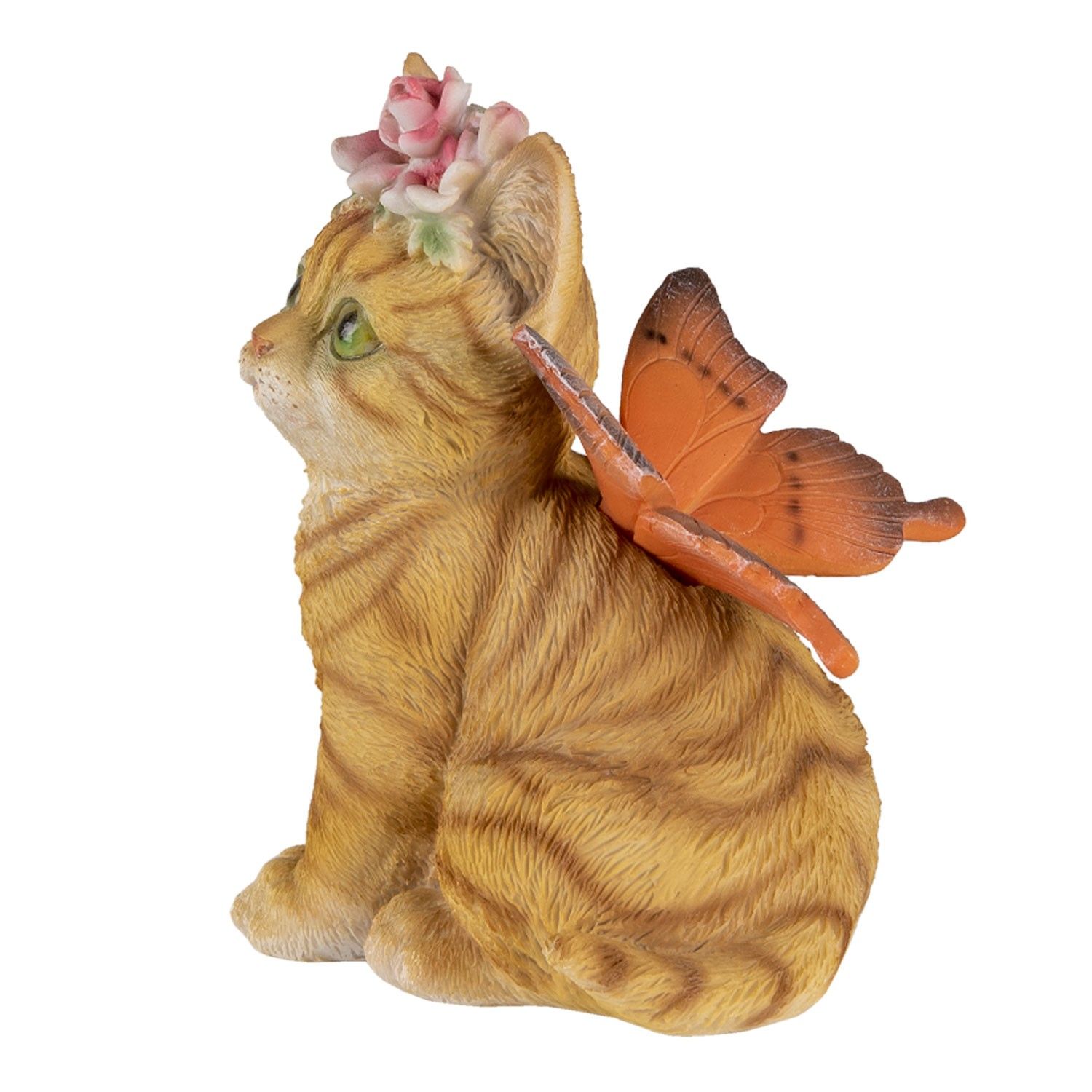 Dekorativní soška kočičky s motýlkem a květinou - 12*10*15 cm Clayre & Eef - LaHome - vintage dekorace
