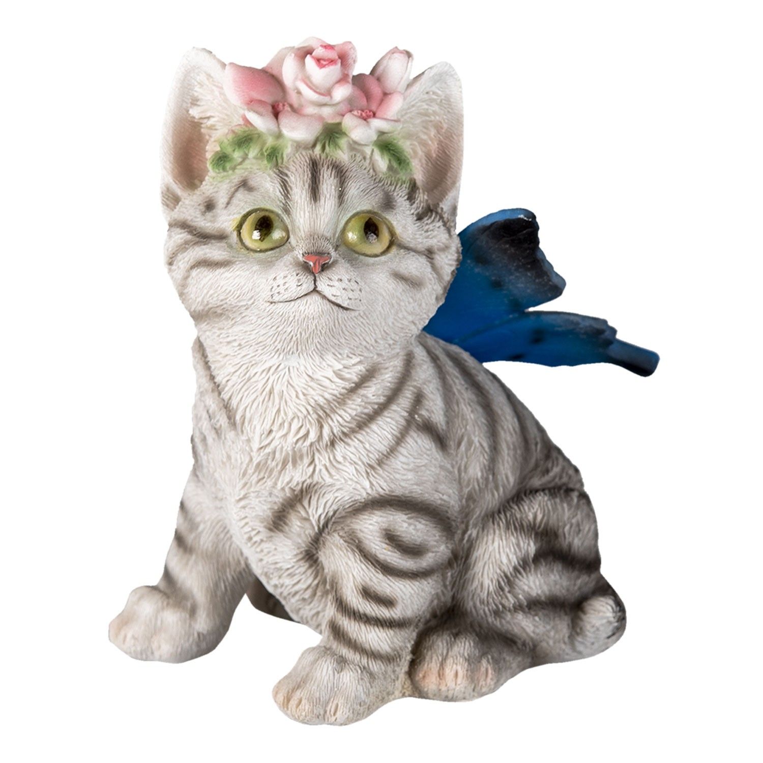 Dekorativní soška kočky s květinami a křídly - 12*10*15 cm Clayre & Eef - LaHome - vintage dekorace