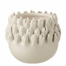 Krémový keramický obal na květináč Ibiza white - Ø 13*12cm J-Line by Jolipa