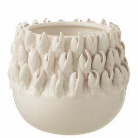 Krémový keramický obal na květináč Ibiza white - Ø 15*14cm J-Line by Jolipa