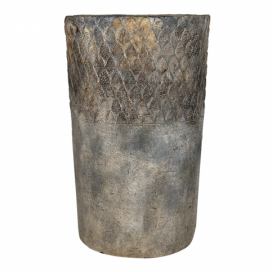 Šedý antik cementový vysoký květináč - Ø 24*39 cm Clayre & Eef