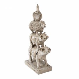 Béžová antik dekorativní soška zvířátek stojících si na zádech - 17*8*32 cm Clayre & Eef
