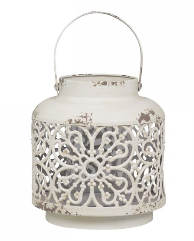 Krémová antik kovová lucerna Fleur-de-pot - Ø15 *16cm Chic Antique - LaHome - vintage dekorace