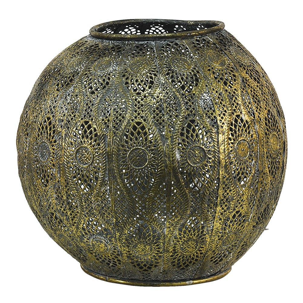 Zlatý antik kovový svícen s ornamenty - Ø 23*21 cm Clayre & Eef - LaHome - vintage dekorace