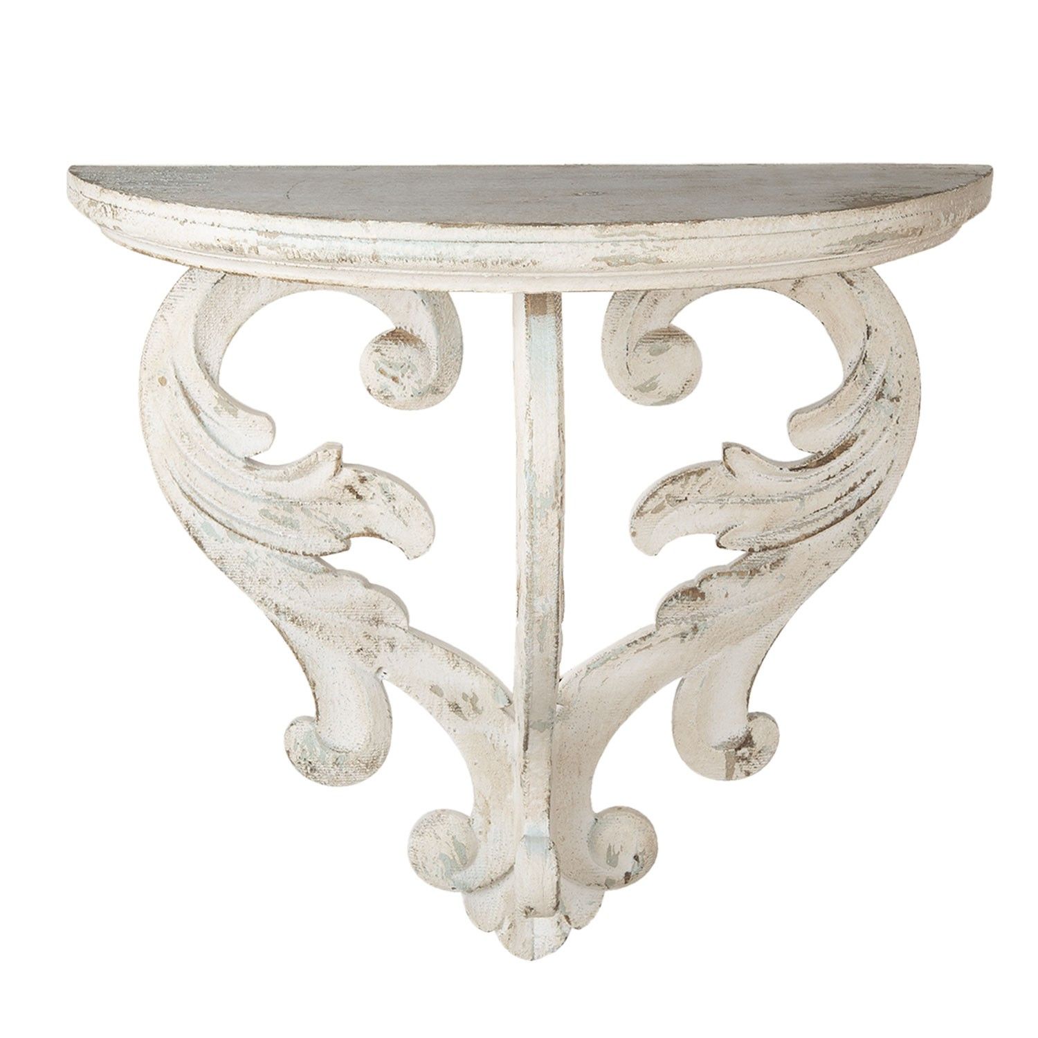 Bílý vintage nástěnný stolík s patinou - 56*29*51 cm Clayre & Eef - LaHome - vintage dekorace