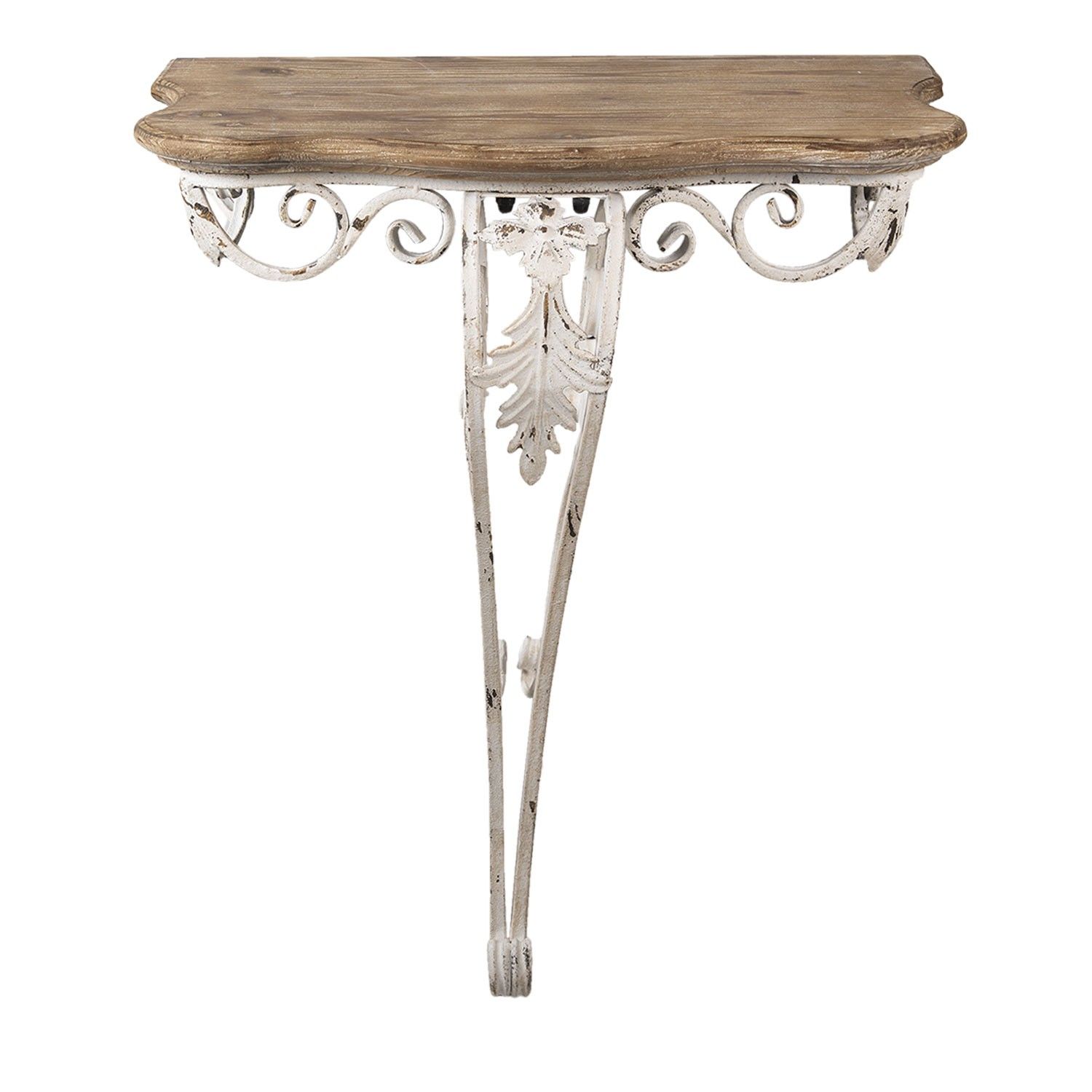 Dřevěný nástěnný stůl se zdobnou kovovou nohou Poiné - 70*43*78 cm Clayre & Eef - LaHome - vintage dekorace
