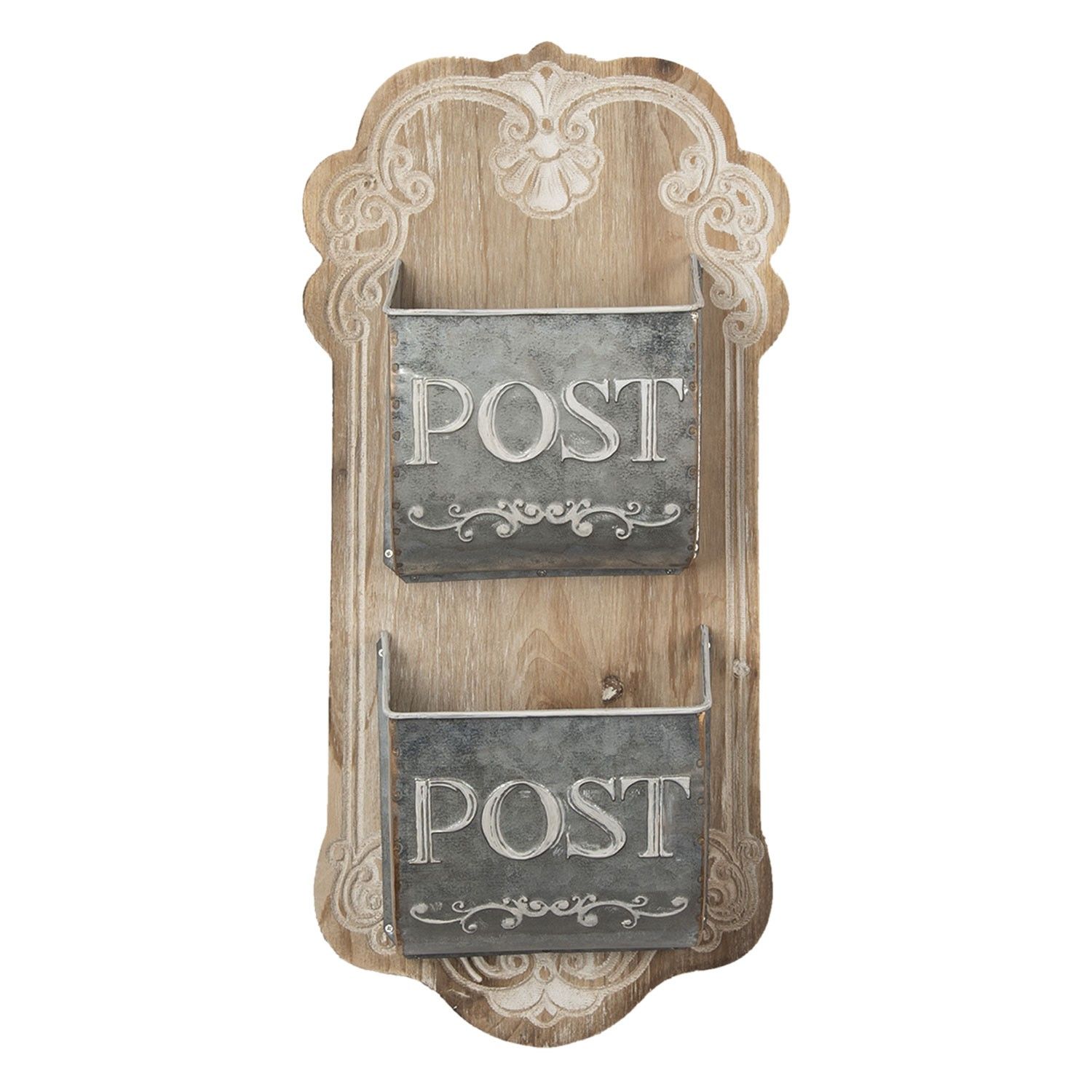Hnědá dřevěná nástěnná dekorace s přihrádkami na poštu - 26*10*53 cm Clayre & Eef - LaHome - vintage dekorace