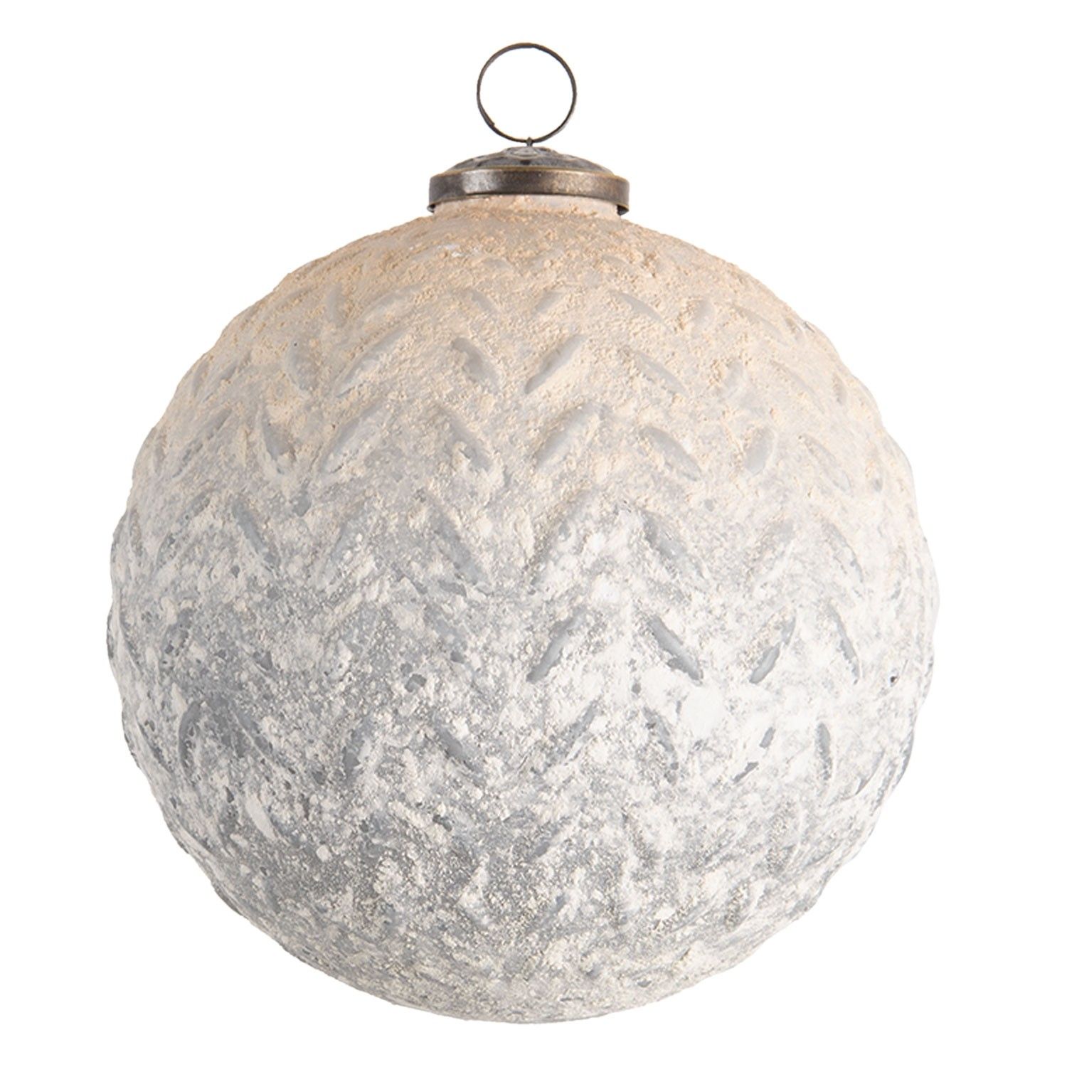 Bílá vánoční koule se vzorem a patinou - Ø 15 cm Clayre & Eef - LaHome - vintage dekorace