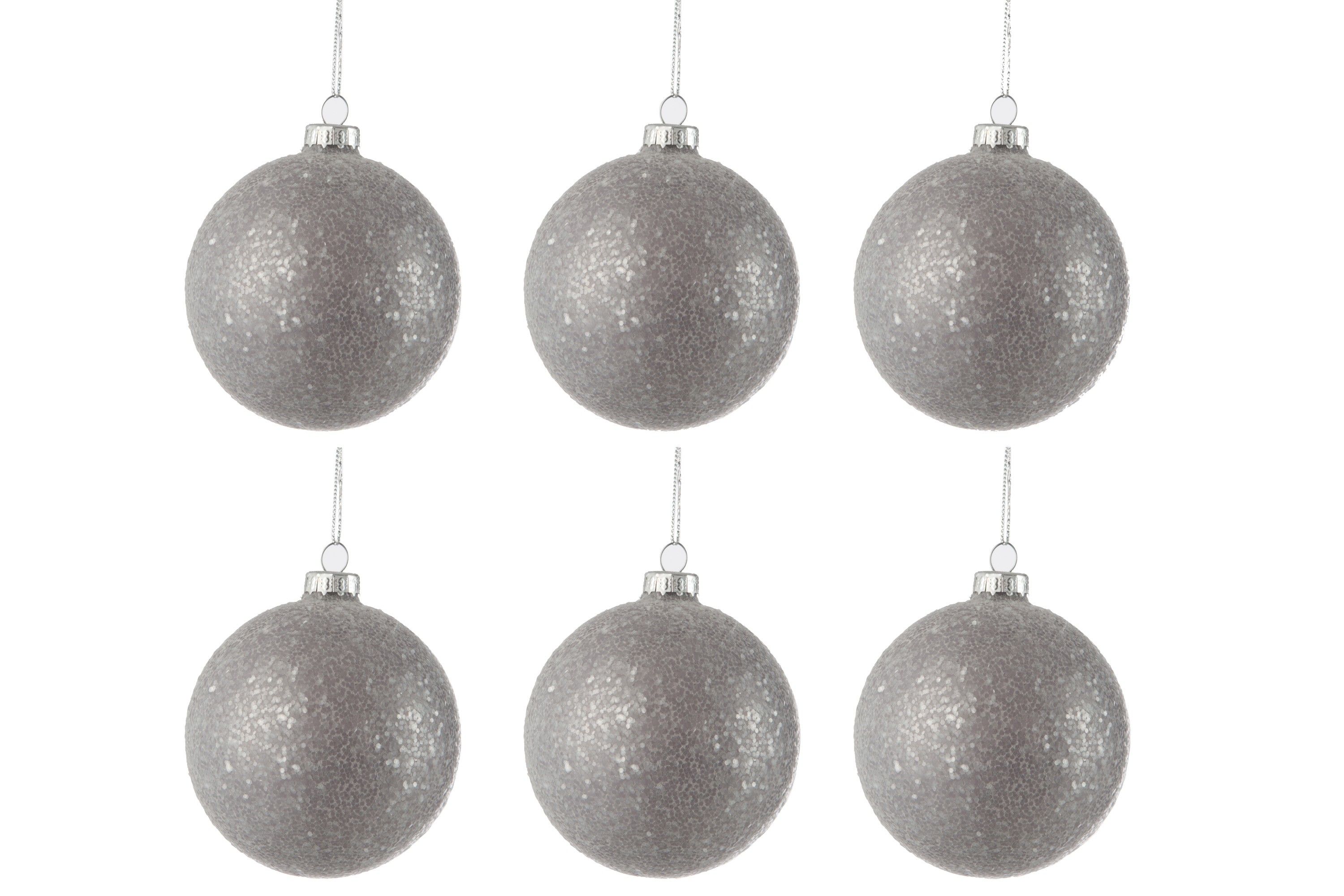 Sada šedých vánočních koulí s flitry (6 ks) - 8*8*8 cm J-Line by Jolipa - LaHome - vintage dekorace
