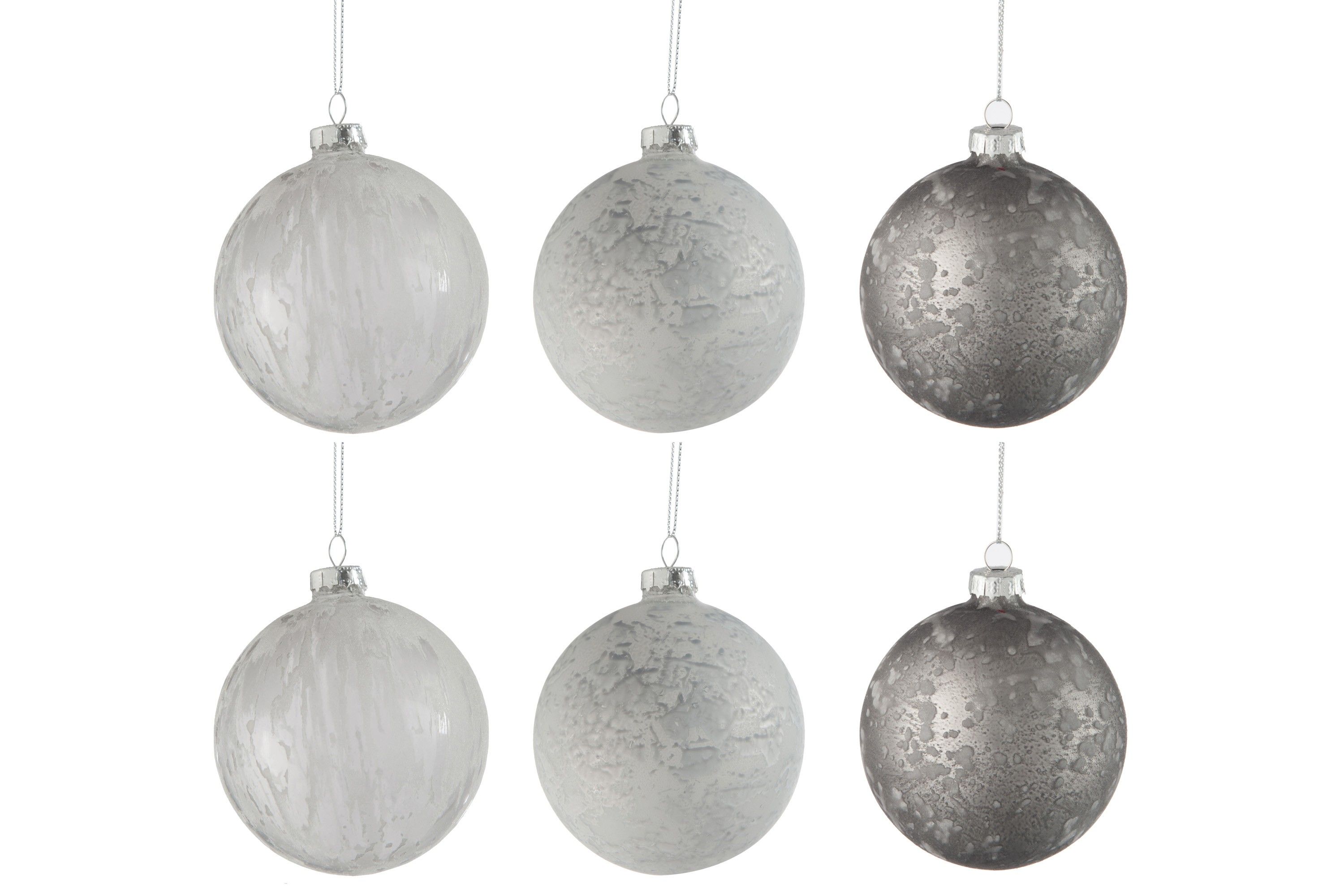 Sada bílo šedivo stříbrných vánočních koulí ( 6ks) - 8*8*8 cm J-Line by Jolipa - LaHome - vintage dekorace