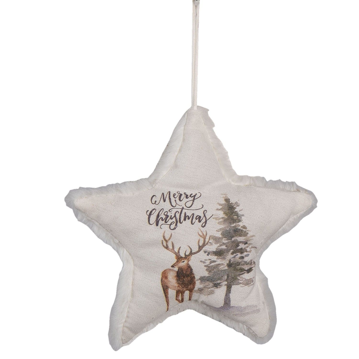 Dekorativní závěsná látková vánoční hvězda s jelenem - 17*3*18 cm Clayre & Eef - LaHome - vintage dekorace