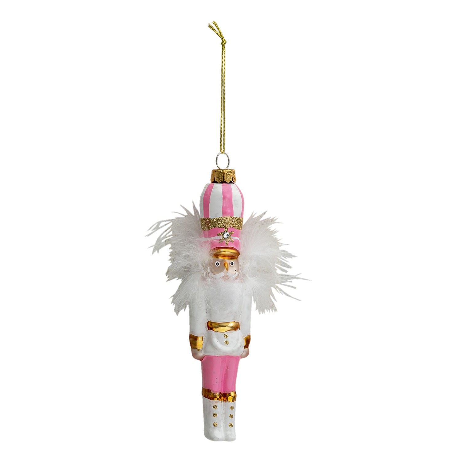Vánoční ozdoba Louskáček v růžovo-bílém obleku - 4*4*17 cm Clayre & Eef - LaHome - vintage dekorace