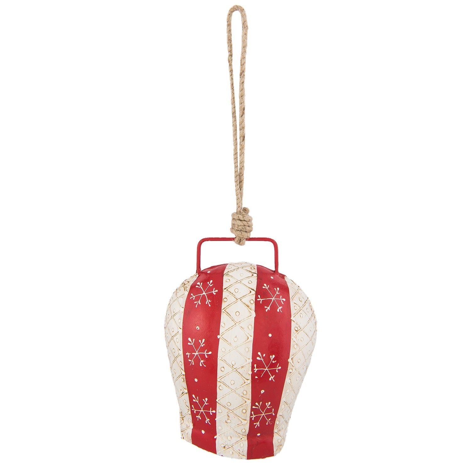Červeno-bílý kovový zdobený kravský zvonek - 16*12*8 cm Clayre & Eef - LaHome - vintage dekorace