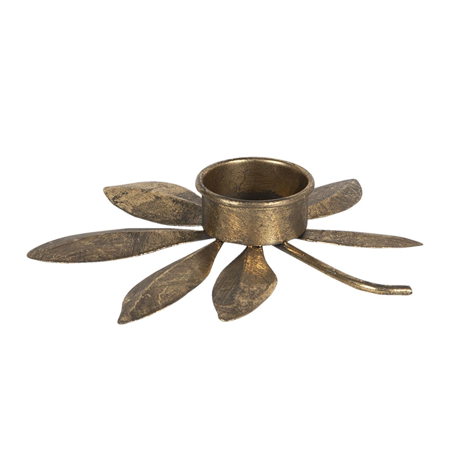 Zlatý kovový svícen ve tvaru listu - 16*15*2 cm Clayre & Eef - LaHome - vintage dekorace