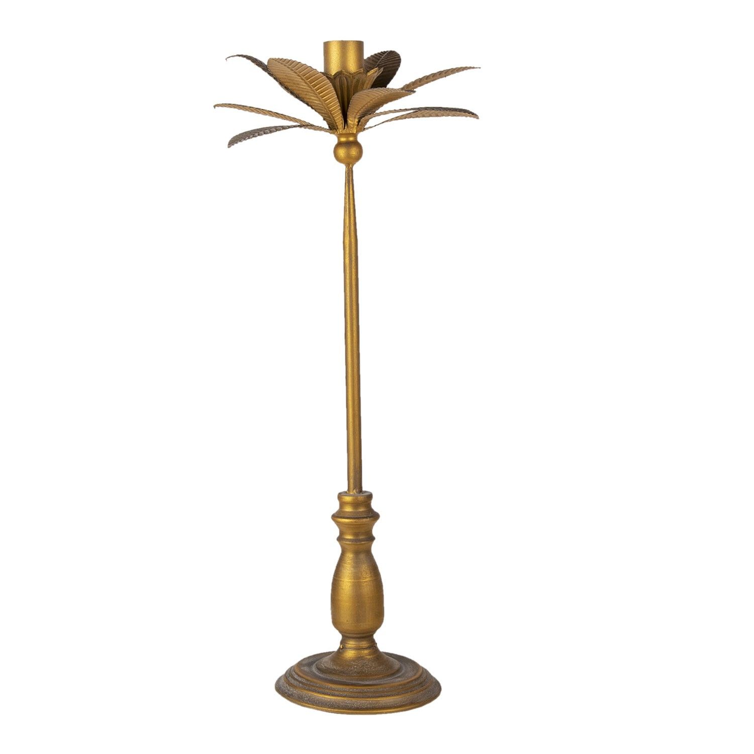 Kovový zlatý svícen s patinou a listy Camila - Ø 30*70 cm Clayre & Eef - LaHome - vintage dekorace