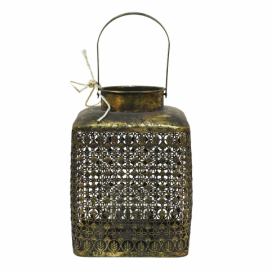 Zlatá antik kovová lucerna s ornamenty - 23*23*32 cm Clayre & Eef LaHome - vintage dekorace