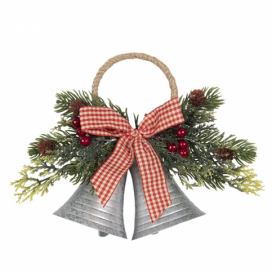 Vánoční dekorace stříbrné zvonky s větvičkou a mašlí - 23*8*18 cm Clayre & Eef