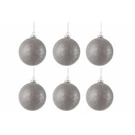 Sada šedých vánočních koulí s flitry (6 ks) - 8*8*8 cm J-Line by Jolipa