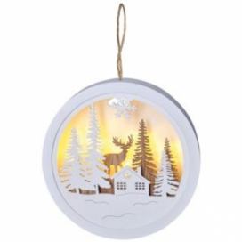 Solight LED dekorace závěsná, les a jelen, bílá a hnědá, 2x AAA