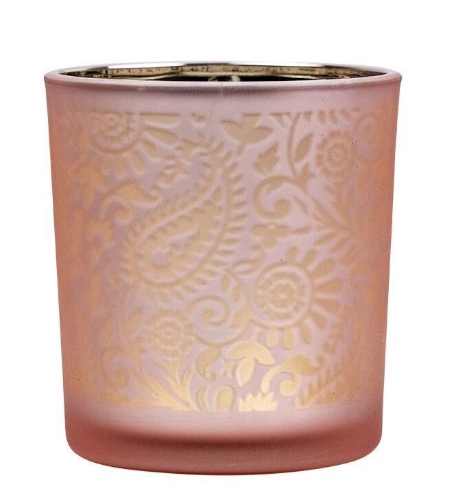 Růžovo stříbrný skleněný svícen s ornamenty Paisley vel.S - Ø 7*8cm Mars & More - LaHome - vintage dekorace