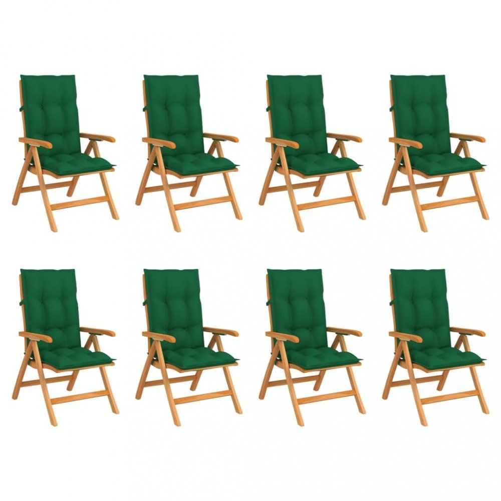 Skládací zahradní židle s poduškami 8 ks teak / látka Dekorhome Tmavě zelená - DEKORHOME.CZ