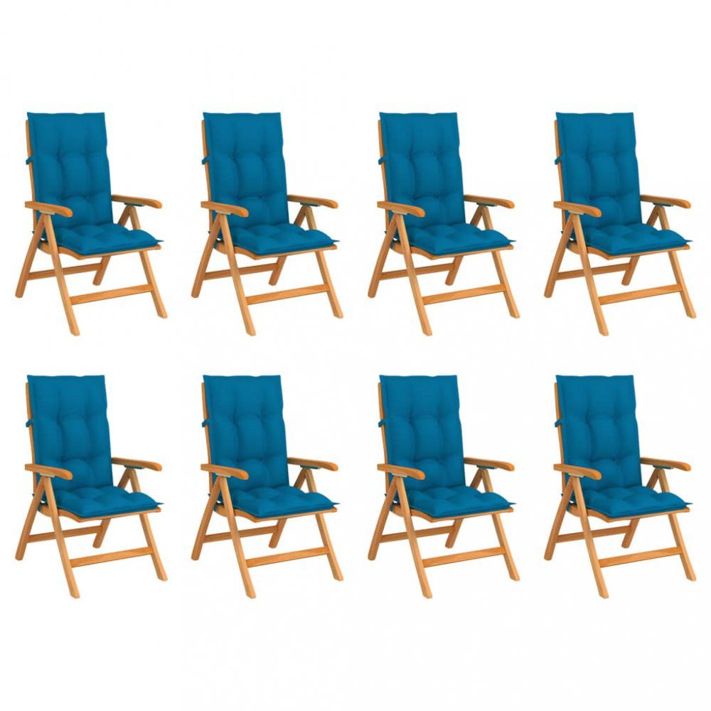 Skládací zahradní židle s poduškami 8 ks teak / látka Dekorhome Světle modrá - DEKORHOME.CZ