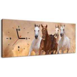 Obraz s hodinami Cválající koně Rozměry: 100 x 40 cm