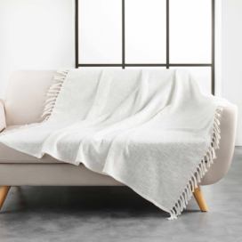 Douceur d\'intérieur Bílý přehoz na postel s třásněmi ZAMINA, 125 x 150 cm