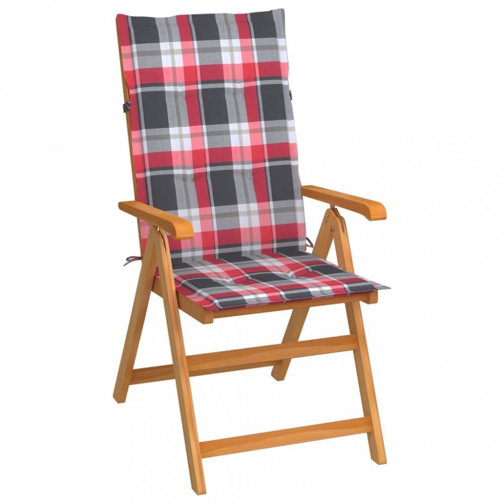 Skládací zahradní židle s poduškami teak / látka Dekorhome Bílá / červená - DEKORHOME.CZ