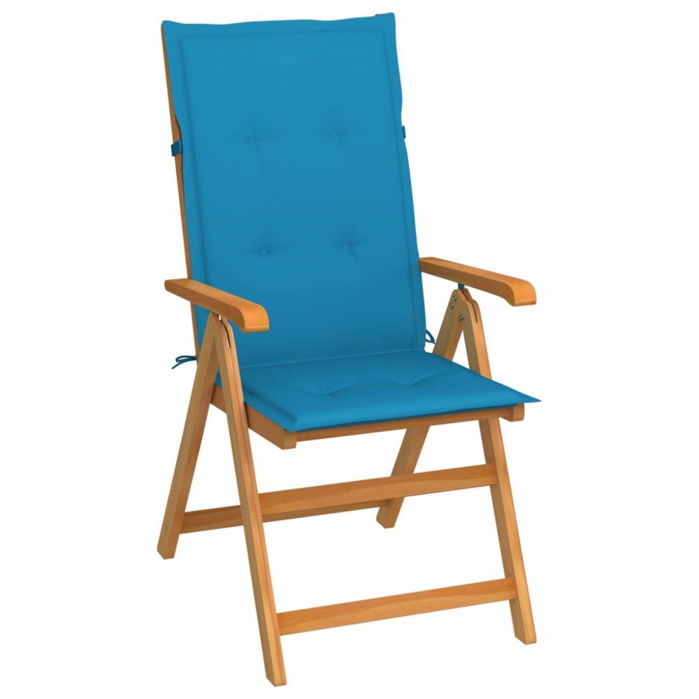 Skládací zahradní židle s poduškami teak / látka Dekorhome Světle modrá - DEKORHOME.CZ