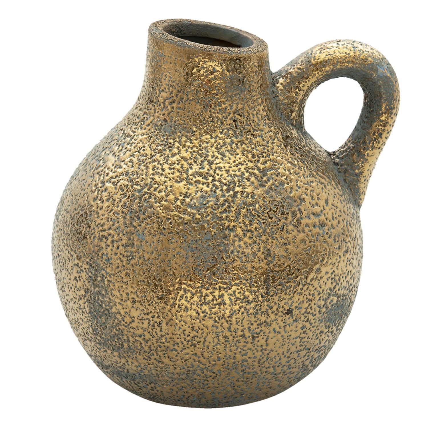 Zlatý keramický džbán z uchem a patinou Karis - 19*17*20 cm Clayre & Eef - LaHome - vintage dekorace