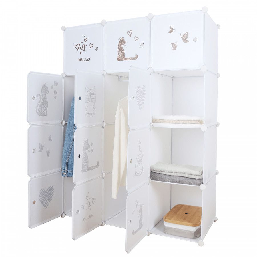 Tempo Kondela Dětská modulární skříň KITARO bílá / hnědý dětský vzor - ATAN Nábytek