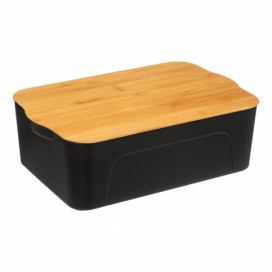 5five Simply Smart Plastový úložný box s bambusovým víkem, 13,5 L, černý