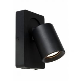 Lucide 09929/06/30 nástěnná bodová lampa Nigel 1x5W | LED GU10 | 320lm | 3000K - žárovka je součástí balení, černá, nastavitelná, vypínač na těle