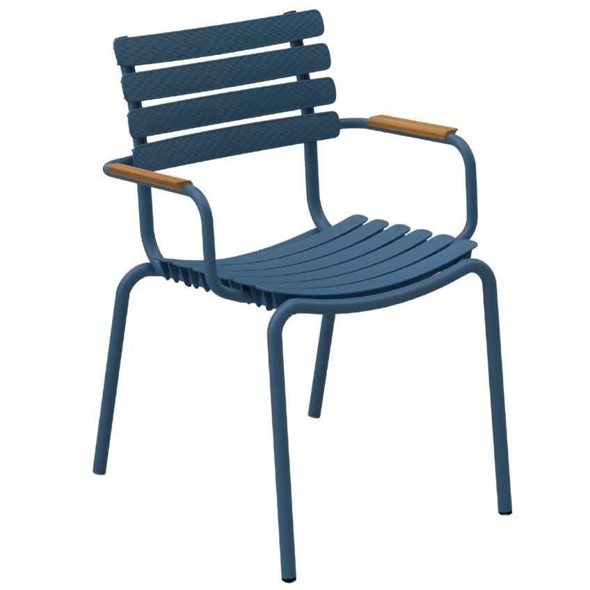 Modrá plastová zahradní židle HOUE ReClips s bambusovými područkami - 