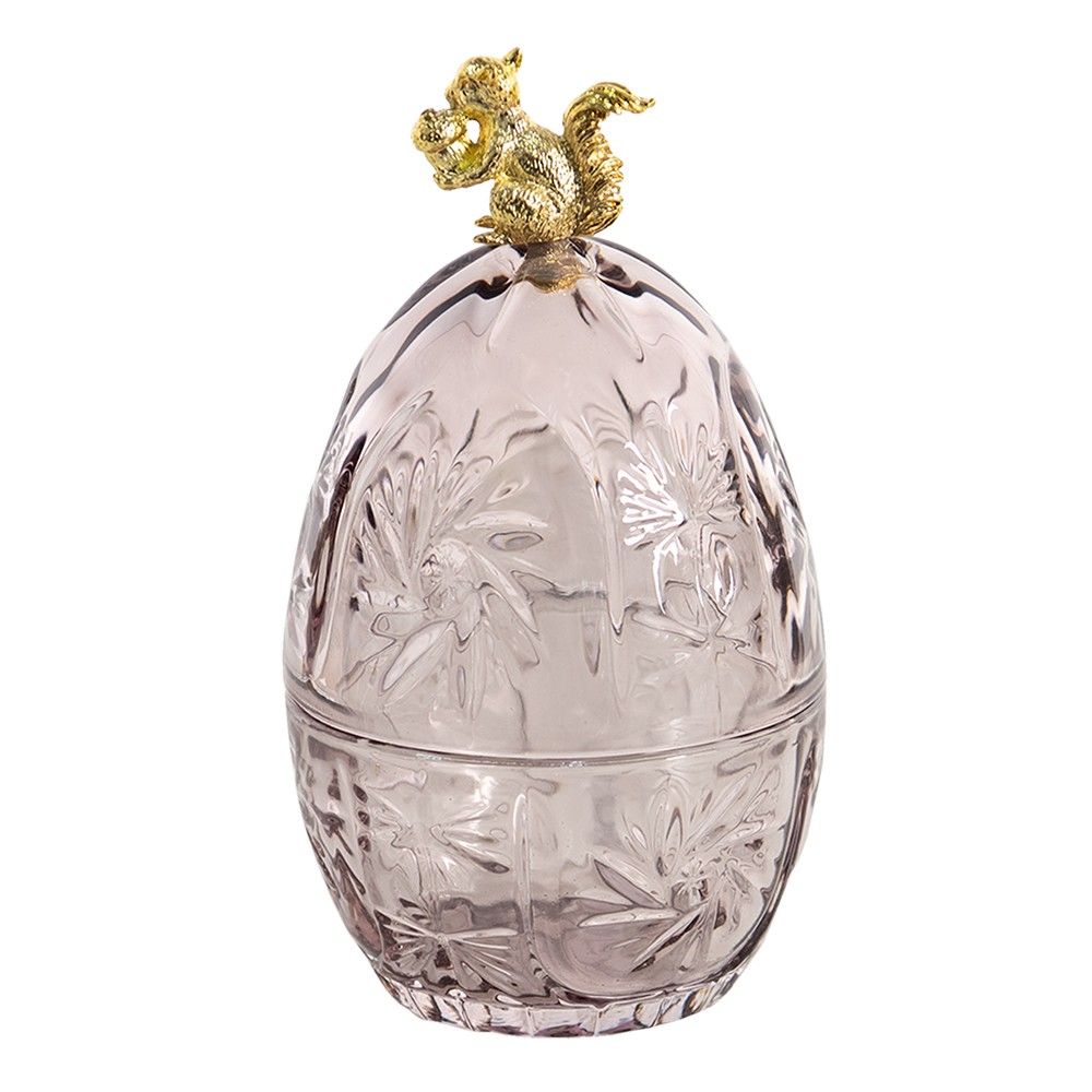 Růžová skleněná dóza ve tvaru vejce se zlatou veverkou - Ø 10*18 cm Clayre & Eef - LaHome - vintage dekorace