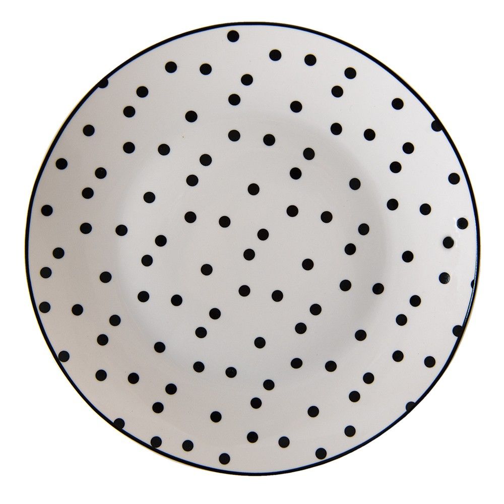 Porcelánový dezertní talířek s černými puntíky Black Dot - Ø 20*2 cm Clayre & Eef - LaHome - vintage dekorace