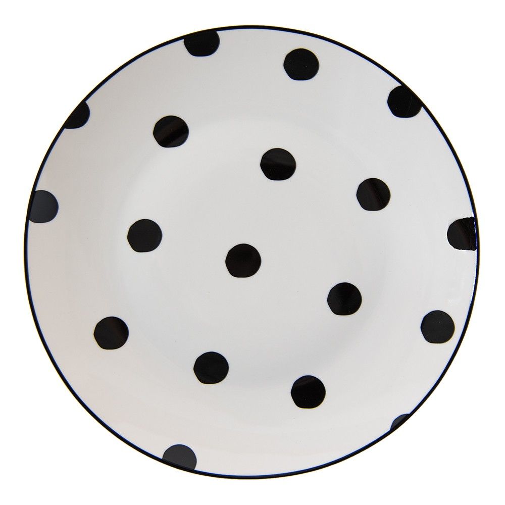 Porcelánový dezertní talířek s černými puntíky Black Dot - Ø20*2 cm Clayre & Eef - LaHome - vintage dekorace
