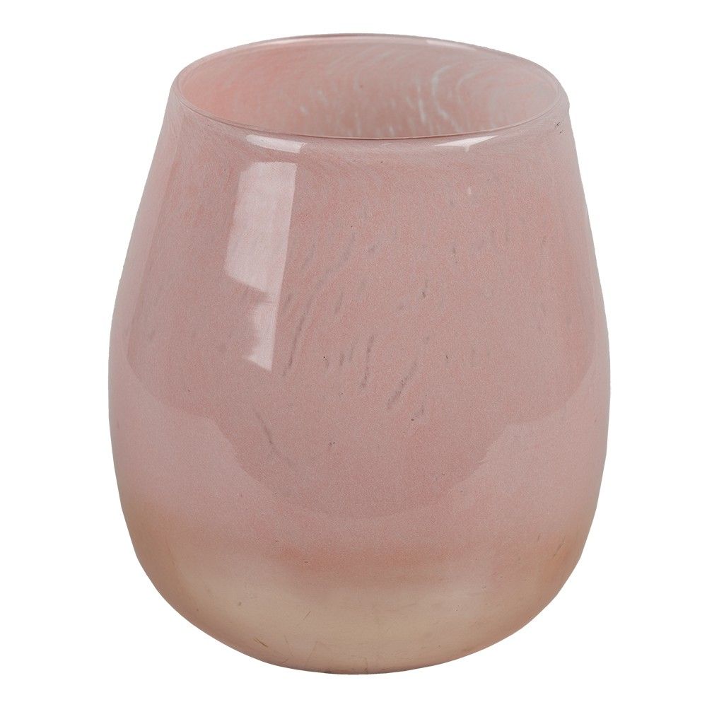 Růžový skleněný svícen na čajovou svíčku - Ø11*12 cm Clayre & Eef - LaHome - vintage dekorace
